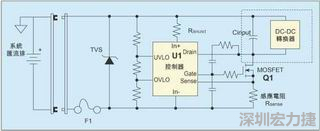 圖1：一個簡單的-48V熱插拔電路。