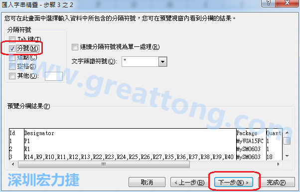 新增一個(gè)新的Excel文檔，[資料]匯入[從文字檔]，然后選擇剛產(chǎn)生的BOM (.csv)檔案，并以"分號"作為分隔符號。