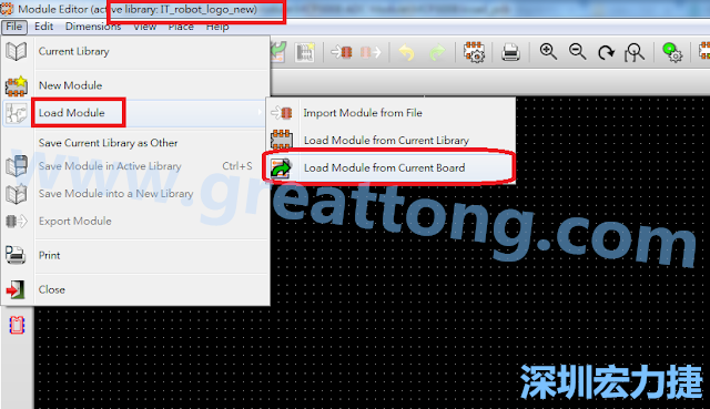 進(jìn)入Module Editor去載入其他Footprint(Module)進(jìn)來， 從目前的Active library (不過要先選取一個Current library ) 載入Module 或從目前正在編輯的PCB載入Module。